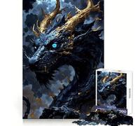 Blue Dragon with Golden Horns Jigsaw Puzzle for Teenagers 1000 Pieces Brain Stimulation Cozy Relaxation Premium Cut Perfect Present (50X75CM)