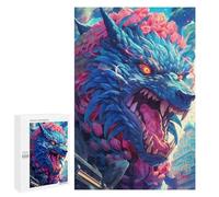 Blue Dragon with Pink Flowers -1 Jigsaw Puzzle, 1000 PCS, Indoor Activity for The Home, A Mindful Leisure Activity for Puzzle Lovers, at Home