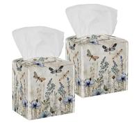 Blue Dragonflies and Butterflies Floral Herbs Sturdy Square Tissue Box