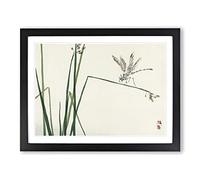Blue Dragonfly By Kono Bairei Asian Japanese Framed Print | A3 Black Framed Wall Art | Ready to Hang | Asian Animal Picture | Living Room Bedroom Lounge Office