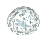 Blue Dragonfly Fern Botanical,Shower Cap Nightcap Double Layer Waterproof Elastic Bath Cap Reusable Hair Cap