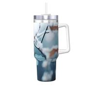 Blue Dragonfly Print 40oz with Straw and Lid, Stainless Steel Double Wall Vacuum Insulated Coffee Mug for Hot and Cold Coffee, Travel Mug with Handle