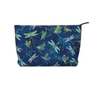 Blue Dragonfly Printed Make up Bag for Women Corduroy Makeup Bags Zipper Travel Cosmetic Bags Pouch Organizer