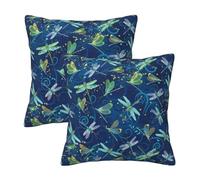 Blue Dragonfly Printed Throw Pillow Case 40x40 Cm Set Of 2, Modern Square Pillowcases Cushion Covers For Home Decor Sofa Bedroom Couch