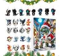 Blue Dragons Advent Calendar 2024, 24 Days Christmas Countdown Calendar With 24 Pieces 2D Cute Dragon Christmas Hanging Ornament, for Home Christmas Decorations