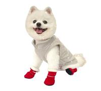 Blue Dream Island 4 PCS Winter Dog Shoes,Thickened Warm Dog Artificial Lamb Anti-Slip Silent Soft Boots Cold Weather Pet Paw Protectors for Samll Medium Dogs_XL(Red)