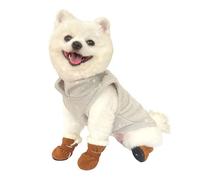 Blue Dream Island 4 PCS Winter Dog Shoes,Thickened Warm Dog Artificial Lamb Anti-Slip Silent Soft Boots Cold Weather Pet Paw Protectors for Samll Medium Dogs_S(Brown)