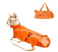 Blue Dream Island Foldable Pet Supply Cat Grooming Bag,Cat Restraint Bag Anti Scratch Bite Pet Fixed Bag for Claw Care,Nail Trimming,Administering Eye Drops, Ear Cleaner_M(Orange)