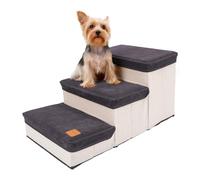 Blue Dream Island Foldable Storage Pet Stair,3-Tier Cats Dog Climbing Aids Steps for Sofa Bed Car,Portable Small Elderly Injured Dogs Ramp Multi-Functional Pet Clothing Toys Storage Box_Gray