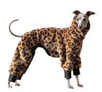 Blue Dream Island Greyhound High-Neck Leopard Warm Jumpsuit_Brown_S | Italian Greyhound 4-Legs Pajamas,Whippet Cold Weather Onesie Coat Dog Anti-Licking Anti-Hair Clothing for Indoor Outdoor Wear