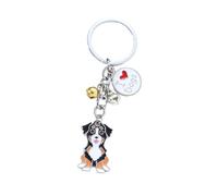 Blue Dream Island Pet ID Tag Key-Ring,Cat Dog Pattern Keychain with Bell/Paw Print/Heart Pendant,Cute Metal Dog Pendant Cat Dog lovers Keyfob Charm Bag Ornaments Gift_Bernese Mountain Dog