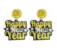 Blue Drop 2025 Happy New Year Earrings for Women Cheer New Year Dwarf Firework Star Wine Drop Earrings Acrylic Glitter Dangle Earrings Festive Christmas New Year's Eve Party Jewelry, Zinc Acrylic, No