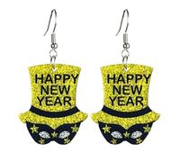 Blue Drop 2025 Happy New Year Earrings for Women Cheer New Year Dwarf Firework Star Wine Drop Earrings Acrylic Glitter Dangle Earrings Festive Christmas New Year's Eve Party Jewelry, Zinc Acrylic, No