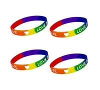 Blue Drop 4Pcs Rainbow Bracelets Silicone Rubber Pride LGBT Bracelets Lesbian Gay Wristbands Pride Day Jewelry for Women Men, IN, no gemstone