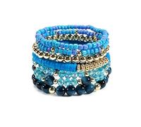 Blue Drop 7Pcs Boho Stackable Beaded Bracelet Set for Women Men, Multicolor Crystal Heishi Clay Gold Beaded Stretch Bracelets, Surfer Beach Vacation Friendship Jewelry, One Size, Zinc Acrylic, no