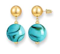 Blue Drop Boho Colorful Marbled Resin Ball Drop Earring for Women | Round Alloy Bead Dangle Earrings Glossy Swirl Pattern Sphere Fashion Jewelry