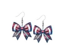 Blue Drop Bow Earrings Football Baseball Volleyball Rugby Basketball Tennis Soccer Bowknot Ball Leopard Print Drop Dangle Acrylic Sport Lover Fans Earrings Game Day Jewelry for Women, Zinc Wood, No