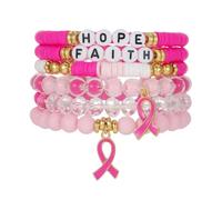 Blue Drop Breast Cancer Awareness Bracelets HOPE FIGHT Pink Ribbon Beaded Bracelets Breast Cancer Survivor Gifts for Woman, IN, no gemstone