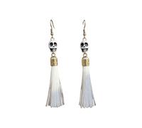 Blue Drop Halloween Skull Colorful Long Tassel Dangling Earrings for Women | Retro Bohemian Style Eerie Festival Earrings Accessory