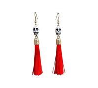 Blue Drop Halloween Skull Colorful Long Tassel Dangling Earrings for Women | Retro Bohemian Style Eerie Festival Earrings Accessory