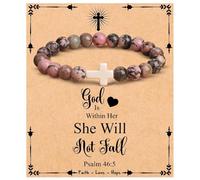 Blue Drop Inspirational Christian Gifts for Women Men Cross Beads Bracelets Adjustable Faith Easter Catholic Religious Christian Jewelry Healing Natural Stone Meaningful Baptism Communion Bracelets