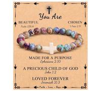 Blue Drop Inspirational Christian Gifts for Women Men Cross Beads Bracelets Adjustable Faith Easter Catholic Religious Christian Jewelry Healing Natural Stone Meaningful Baptism Communion Bracelets