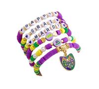 Blue Drop Mardi Gras Bracelets Mask Hat Beaded Polymer Clay Stackable Bracelets for Women Carnival Parade Party Jewelry Happy Mardi Gras Outfit Accessories, IN, no gemstone