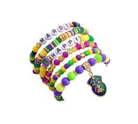 Blue Drop Mardi Gras Bracelets Mask Hat Beaded Polymer Clay Stackable Bracelets for Women Carnival Parade Party Jewelry Happy Mardi Gras Outfit Accessories, IN, no gemstone