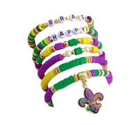 Blue Drop Mardi Gras Bracelets Mask Hat Beaded Polymer Clay Stackable Bracelets for Women Carnival Parade Party Jewelry Happy Mardi Gras Outfit Accessories, IN, no gemstone