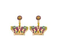 Blue Drop Mardi Gras Earrings for Women Glitter Letter Mardi Gras Crown Hat Clown Enamel Drop Dangle Earrings Fat Tuesday Carnival Parade Party Jewelry Accessories, Zinc, No Gemstone