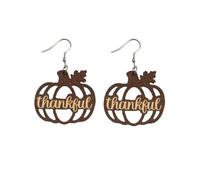 Blue Drop Thanksgiving Earrings for Women Wooden Drop Dangle Maple Leaf Pumpkin Turkey Chicken Earrings Fall Autumn Thanksgiving Party Jewelry, Zinc Wood, No Gemstone