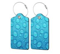 Blue Drop Water Pattern,Luggage Tags Pu Leather Name Tag Travel Suitcase Identifier ID Tags Durable Luggage Label 2 pcs