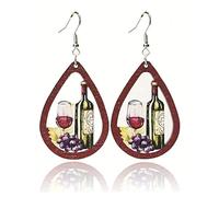 Blue Drop Wine Glass Wooden Teardrop Earrings Red Wine Dangle Earrings Holiday Party Drink Jewelry Gifts for Women