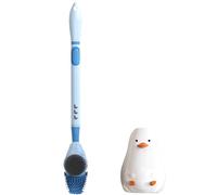 Blue Duck Shape Toilet Brush with Refillable Liquid Storage Bottle, Three-Sided Long Handle Creative Wall Mounted/Floor Toilet Brush and Holder Set