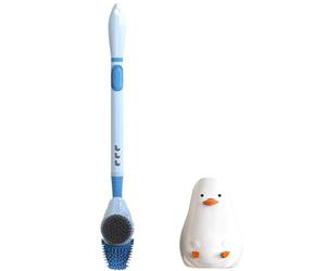 Blue Duck Shape Toilet Brush with Refillable Liquid Storage Bottle, Three-Sided Long Handle Creative Wall Mounted/Floor Toilet Brush and Holder Set