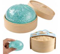 Blue Dumpling Squishy, Dumpling Squishy, Large Blue Emoji Printed Gold Glitter Squishy Decor with Steamer, A Charming and Playful Decorative Item, For Enthusiasts of Unusual Decor and Desk top Amusem