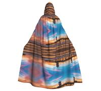 Blue Dusk Gold Sunset Adult Party Cloak Clothing Accessories, Adult Halloween Wizard Plus Size Hooded Horror Cloak