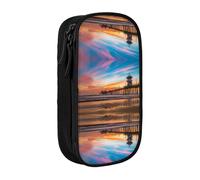 Blue Dusk Gold Sunset Print Pencil Case Coin Key Card Bag Purse Large Pen Pouch for Kids Boys School Office