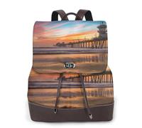 Blue Dusk Gold Sunset Print Women Fashion Backpack Ladies Pu Leather Backpacks Handbag Waterproof Rucksack Travel Backpack with Flap