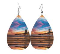 Blue Dusk Gold Sunset Women'S Drop-Shaped Leather Earrings Are Suitable For Parties, Holiday Parties And Gifts.