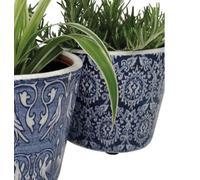 Blue Dutch Pot with White Baroque Geometric Pattern, Dutch Plant Pot, Succulent Planter Delphi, Ceramic Crackle Glaze House Plant Pot