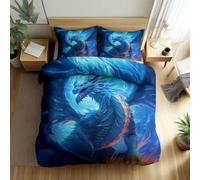 Blue Duvet Cover King Size, Anime Fantasy Animal Ice Dragon Bedding Set 3pcs - Soft Polyester Reversible Print Quilt Cover 230 x 220 cm with 2 Pillowcase for Kids Boys Girls Bedroom Decor