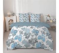 Blue Duvet Super King Size - Coverless Duvet 7.5 Tog with Floral Plants - Soft Lightweight Comforter Set for Autumn Summer - 1 Superking Quilt 260x220cm with 2 Pillowcases Machine Washable G99