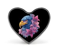 Blue Eagle1 with Lilies Flower Badge Pin Brooch Heart Shape Button Aluminum Decor for Backpacks Hats