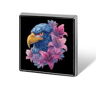 Blue Eagle1 with Lilies Flower Square Pin Brooch Badge Button Stylish Aluminum Decor for Backpacks Hats