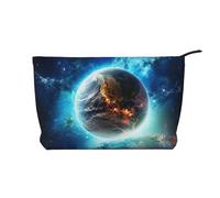 Blue Earth in The Space Corduroy Makeup Bag Travel Organizer Bag Cosmetic Bag Large Wide-Open Pouch