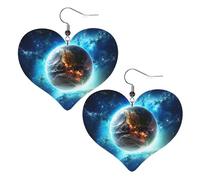 Blue Earth In The Space Leather Earrings for Women Heart Dangle Earrings Lightweight Drop Earring Jewelry Gift