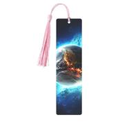 Blue Earth in The Space Metal Bookmarks with Tassel,Cool Book Markers for Reading Women, Men,Aluminum Hanging Ornament Fancy Handmade Craft Reading Accessories Gift for Book Lovers S