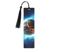 Blue Earth in The Space Metal Bookmarks with Tassel,Cool Book Markers for Reading Women, Men,Aluminum Hanging Ornament Fancy Handmade Craft Reading Accessories Gift for Book Lovers M
