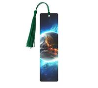 Blue Earth in The Space Metal Bookmarks with Tassel,Cool Book Markers for Reading Women, Men,Aluminum Hanging Ornament Fancy Handmade Craft Reading Accessories Gift for Book Lovers M
